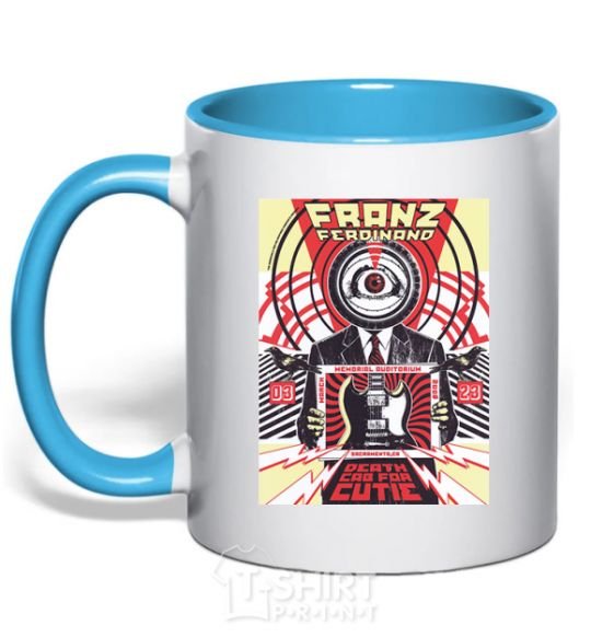 Mug with a colored handle Franz Ferdinand poster sky-blue фото