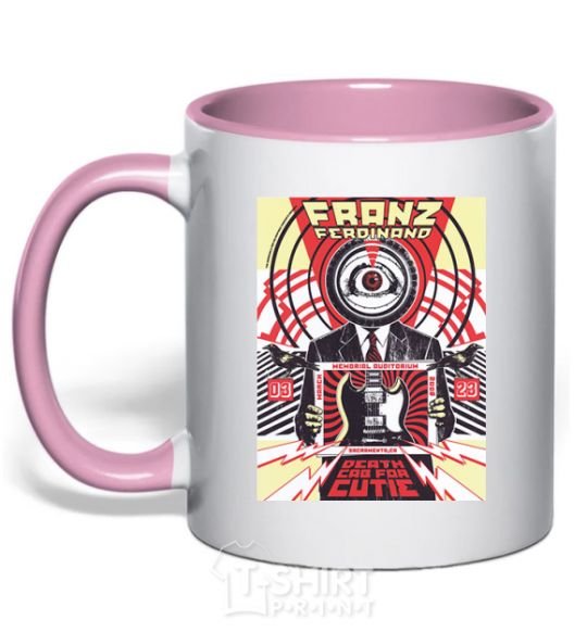 Mug with a colored handle Franz Ferdinand poster light-pink фото