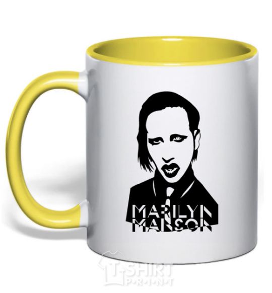 Mug with a colored handle Marilyn Manson yellow фото