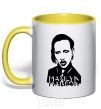 Mug with a colored handle Marilyn Manson yellow фото