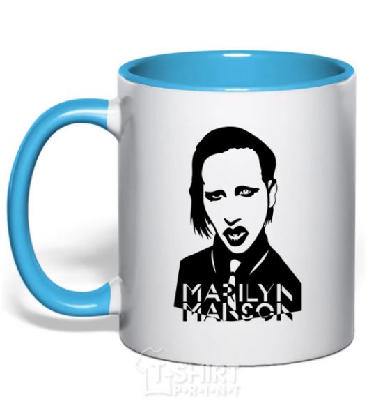 Mug with a colored handle Marilyn Manson sky-blue фото