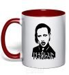 Mug with a colored handle Marilyn Manson red фото