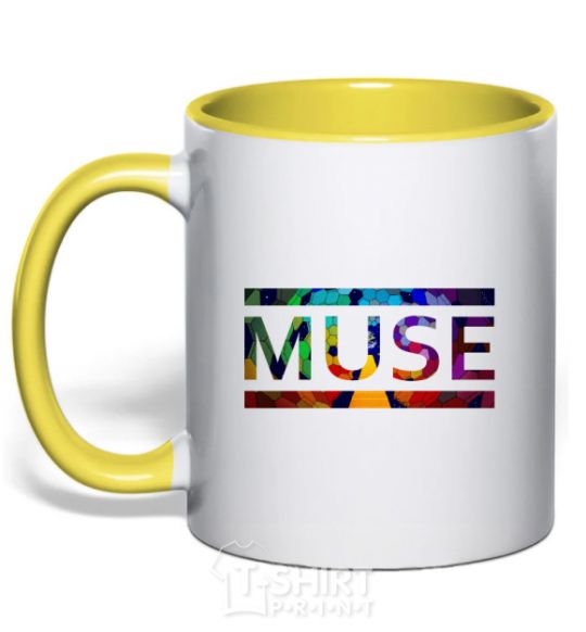 Mug with a colored handle Muse logo color yellow фото