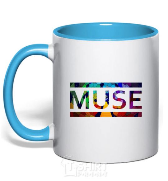 Mug with a colored handle Muse logo color sky-blue фото