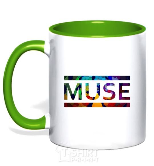 Mug with a colored handle Muse logo color kelly-green фото