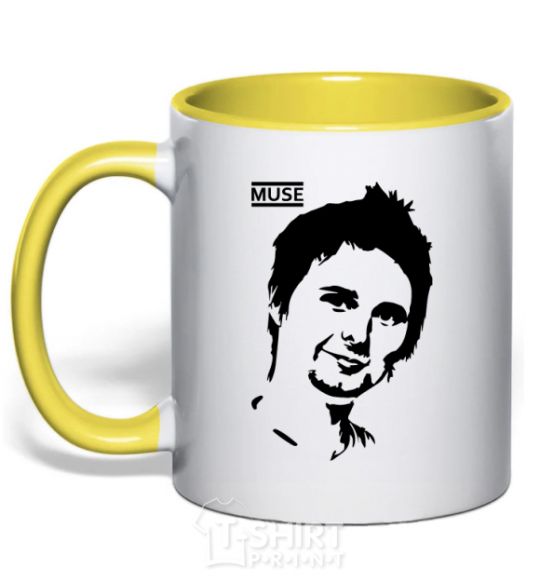 Mug with a colored handle Muse Matthew Bellamy yellow фото