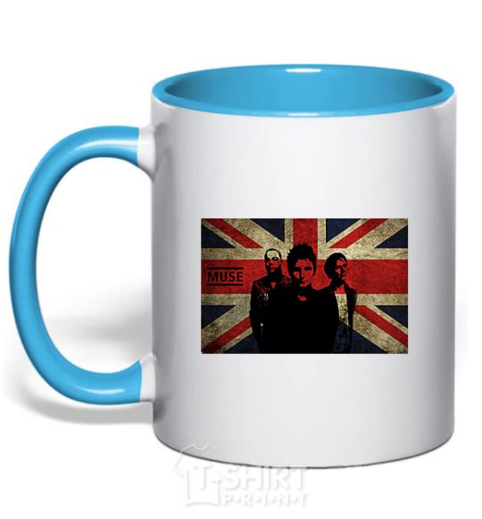 Mug with a colored handle Muse flag sky-blue фото