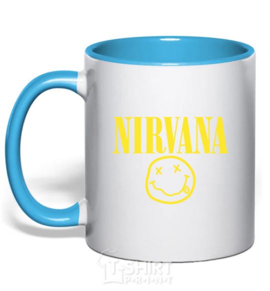 Mug with a colored handle Nirvana logo sky-blue фото