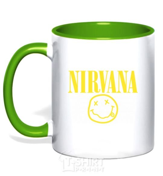 Mug with a colored handle Nirvana logo kelly-green фото