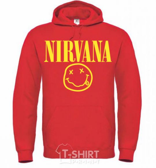 Мужская толстовка (худи) Nirvana logo Ярко-красный фото