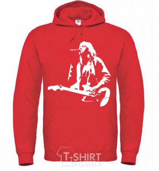 Мужская толстовка (худи) Kurt Cobain guitar Ярко-красный фото