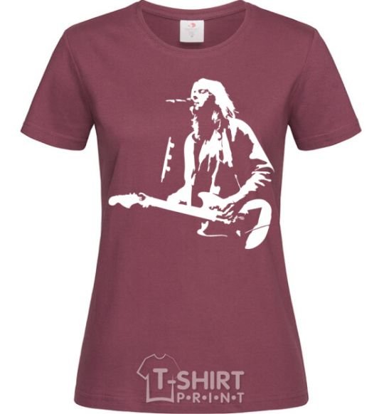 Women's T-shirt Kurt Cobain guitar burgundy фото