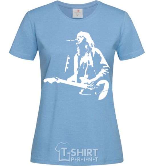 Women's T-shirt Kurt Cobain guitar sky-blue фото