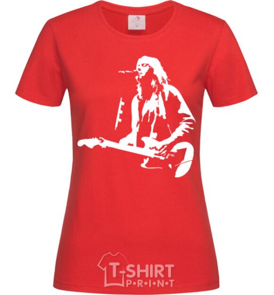 Women's T-shirt Kurt Cobain guitar red фото