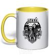 Mug with a colored handle POD skeletons yellow фото