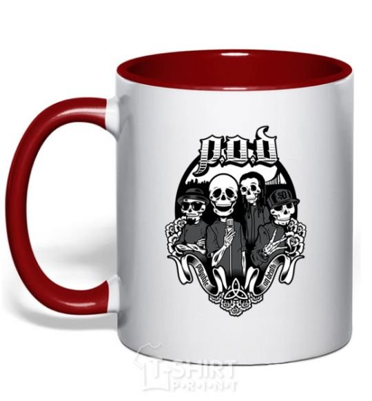 Mug with a colored handle POD skeletons red фото