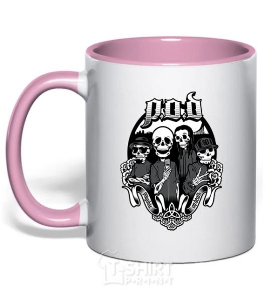 Mug with a colored handle POD skeletons light-pink фото