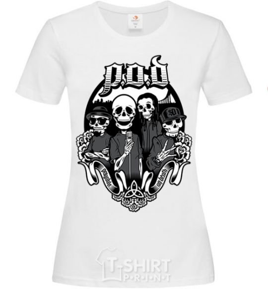 Women's T-shirt POD skeletons White фото