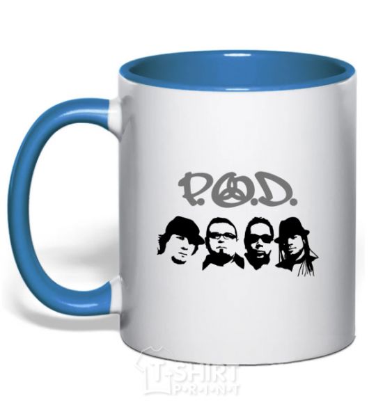 Mug with a colored handle POD faces royal-blue фото