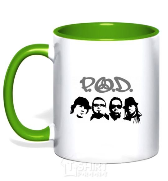 Mug with a colored handle POD faces kelly-green фото