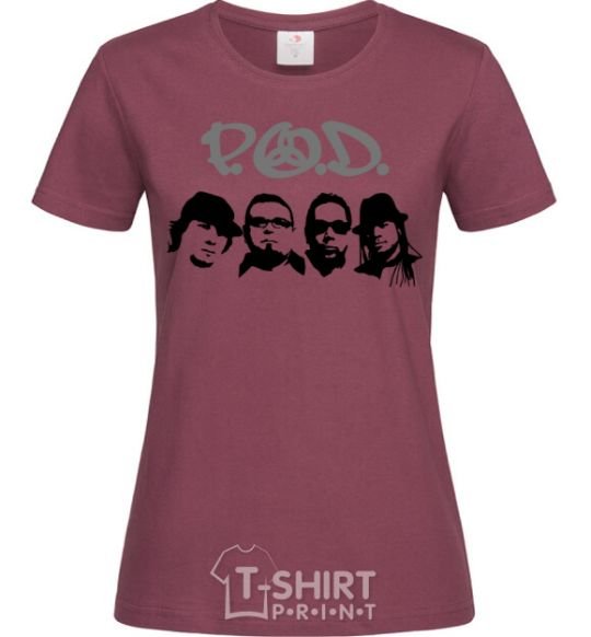 Women's T-shirt POD faces burgundy фото