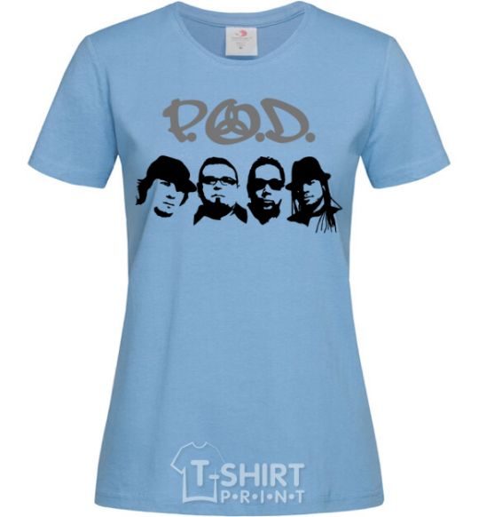 Women's T-shirt POD faces sky-blue фото