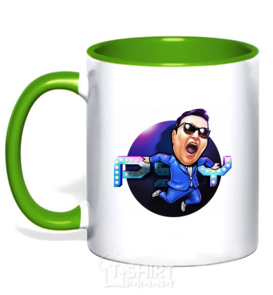 Mug with a colored handle Psy fullcolor kelly-green фото