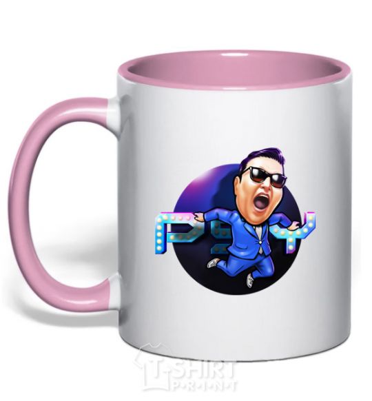 Mug with a colored handle Psy fullcolor light-pink фото