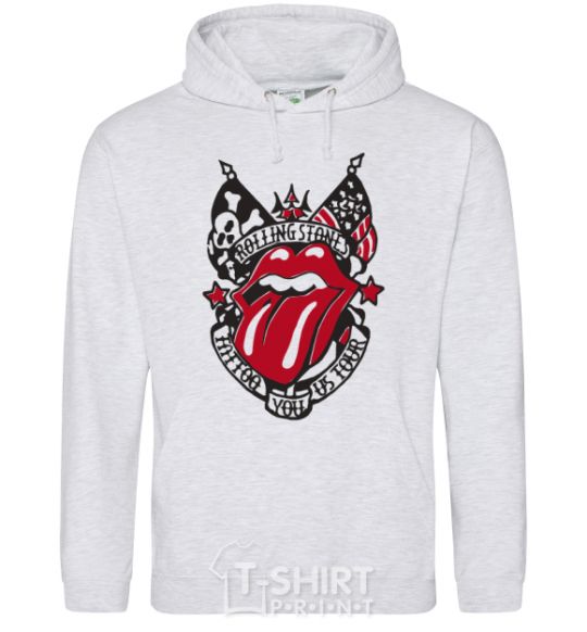 Мужская толстовка (худи) Rolling stones tattoo Серый меланж фото