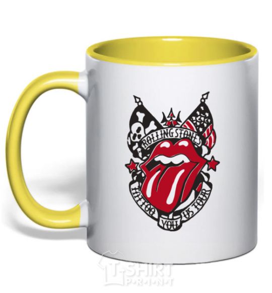 Чашка с цветной ручкой Rolling stones tattoo Солнечно желтый фото