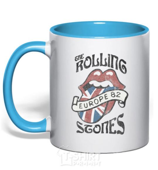 Mug with a colored handle Rolling stones europe 82 sky-blue фото