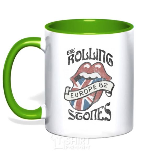 Mug with a colored handle Rolling stones europe 82 kelly-green фото