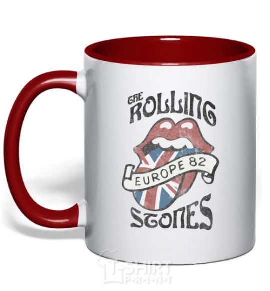 Mug with a colored handle Rolling stones europe 82 red фото