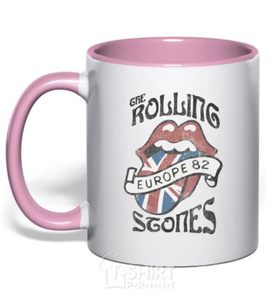 Mug with a colored handle Rolling stones europe 82 light-pink фото