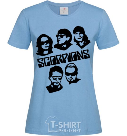 Women's T-shirt Scorpions faces sky-blue фото