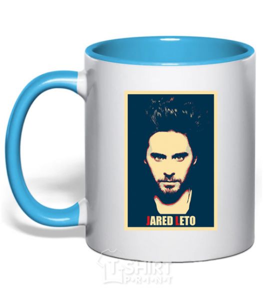Mug with a colored handle Jared Leto sky-blue фото