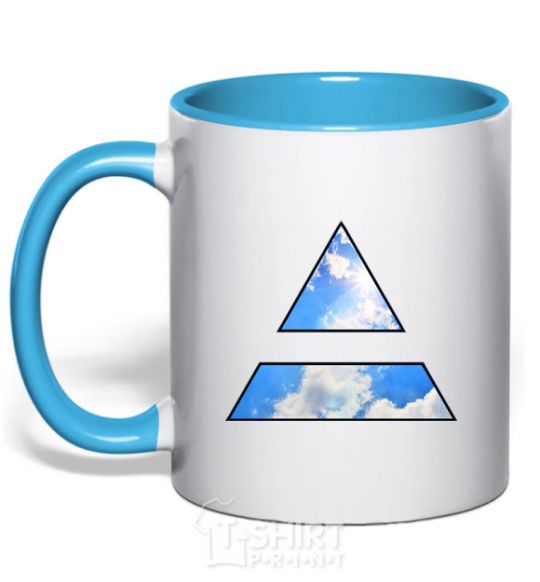 Mug with a colored handle 30 Seconds To Mars triangle sky-blue фото