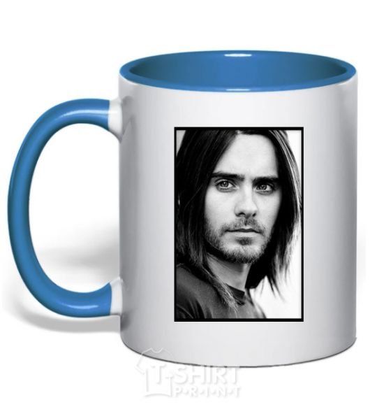 Mug with a colored handle Jared Leto ч/б royal-blue фото