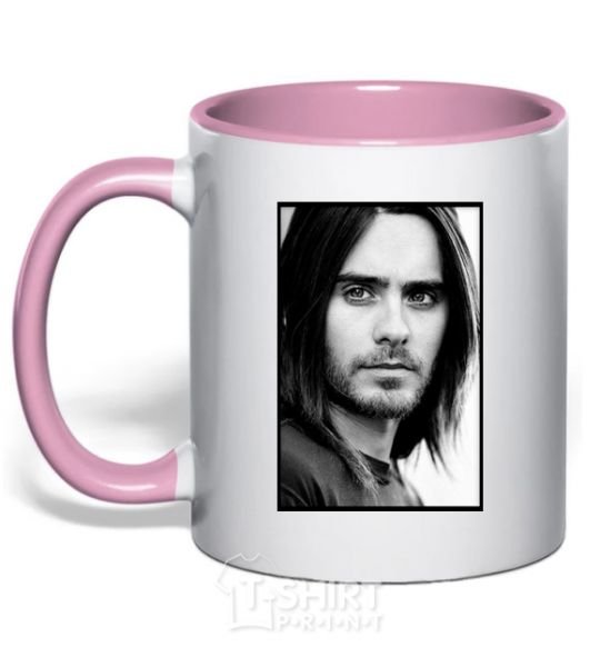 Mug with a colored handle Jared Leto ч/б light-pink фото