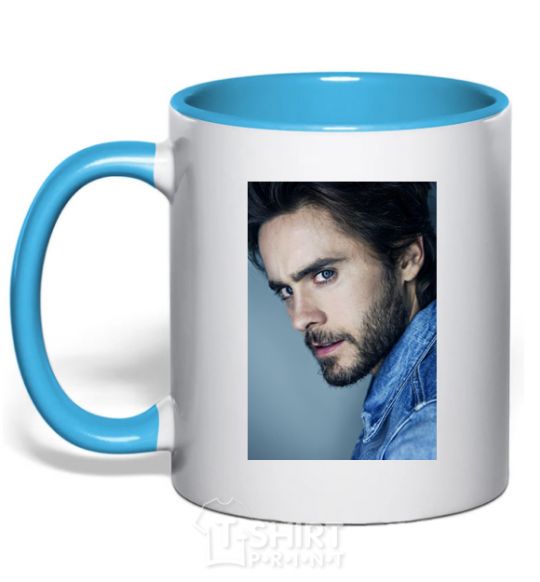 Mug with a colored handle Jared Leto photo sky-blue фото
