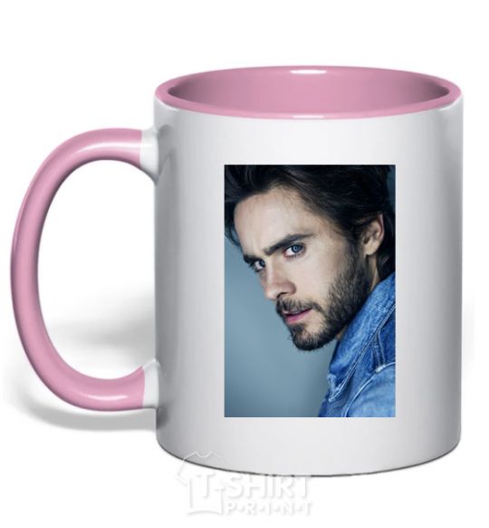 Mug with a colored handle Jared Leto photo light-pink фото