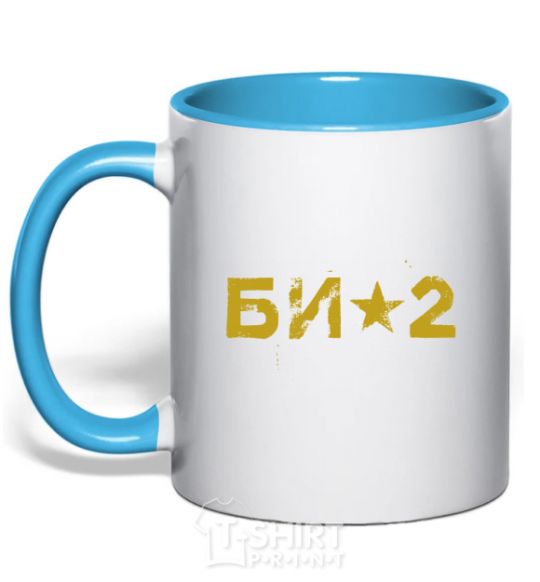 Mug with a colored handle BI2 logo sky-blue фото