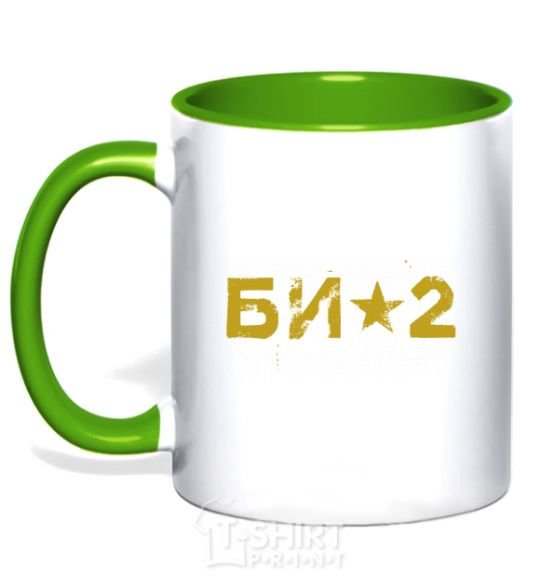 Mug with a colored handle BI2 logo kelly-green фото