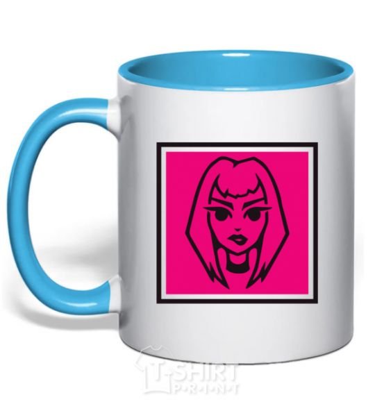 Mug with a colored handle Naughty Molly logo sky-blue фото