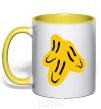 Mug with a colored handle Smiley face Naughty Molly yellow фото