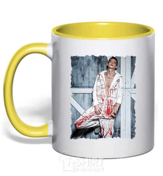 Mug with a colored handle Kravz photo yellow фото
