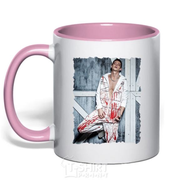 Mug with a colored handle Kravz photo light-pink фото