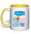 Mug with a colored handle Birthday boy 2 year yellow фото