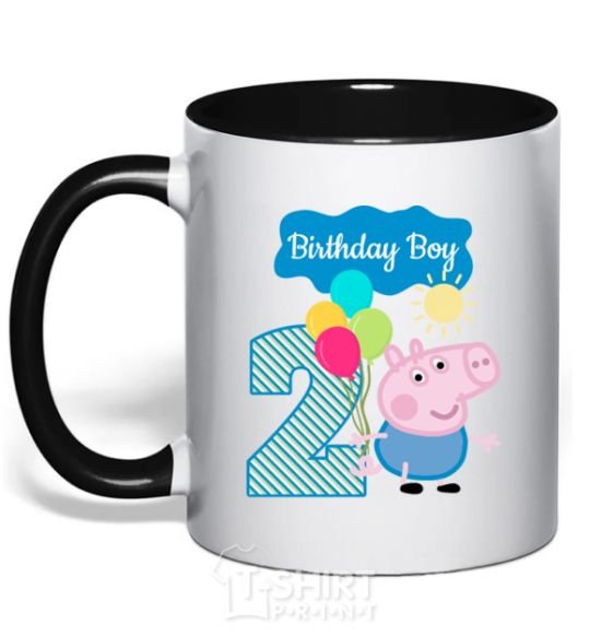 Mug with a colored handle Birthday boy 2 year black фото