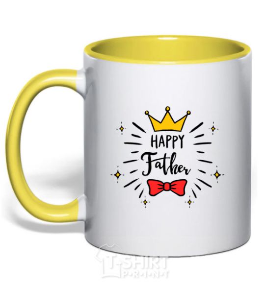 Mug with a colored handle Happy father yellow фото